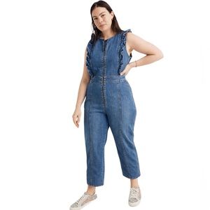 EUC Madewell Ruffle Denim Jumpsuit, Size 14